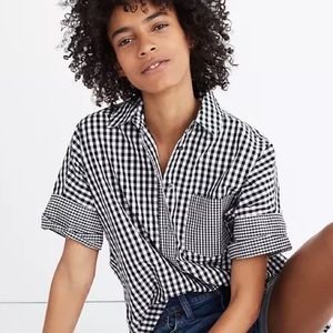 Gingham-Play Button-Down Shirt